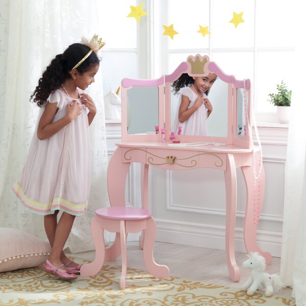 KidKraft Princess Solid Wood Kids Vanity Set with Mirror & Reviews ...