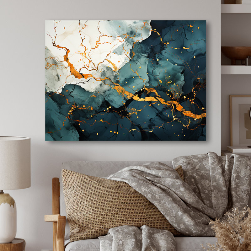 Gold And Green Abstract Marble Aura I - Marble Wall Decor, 12" H x 20" W x 1" D
