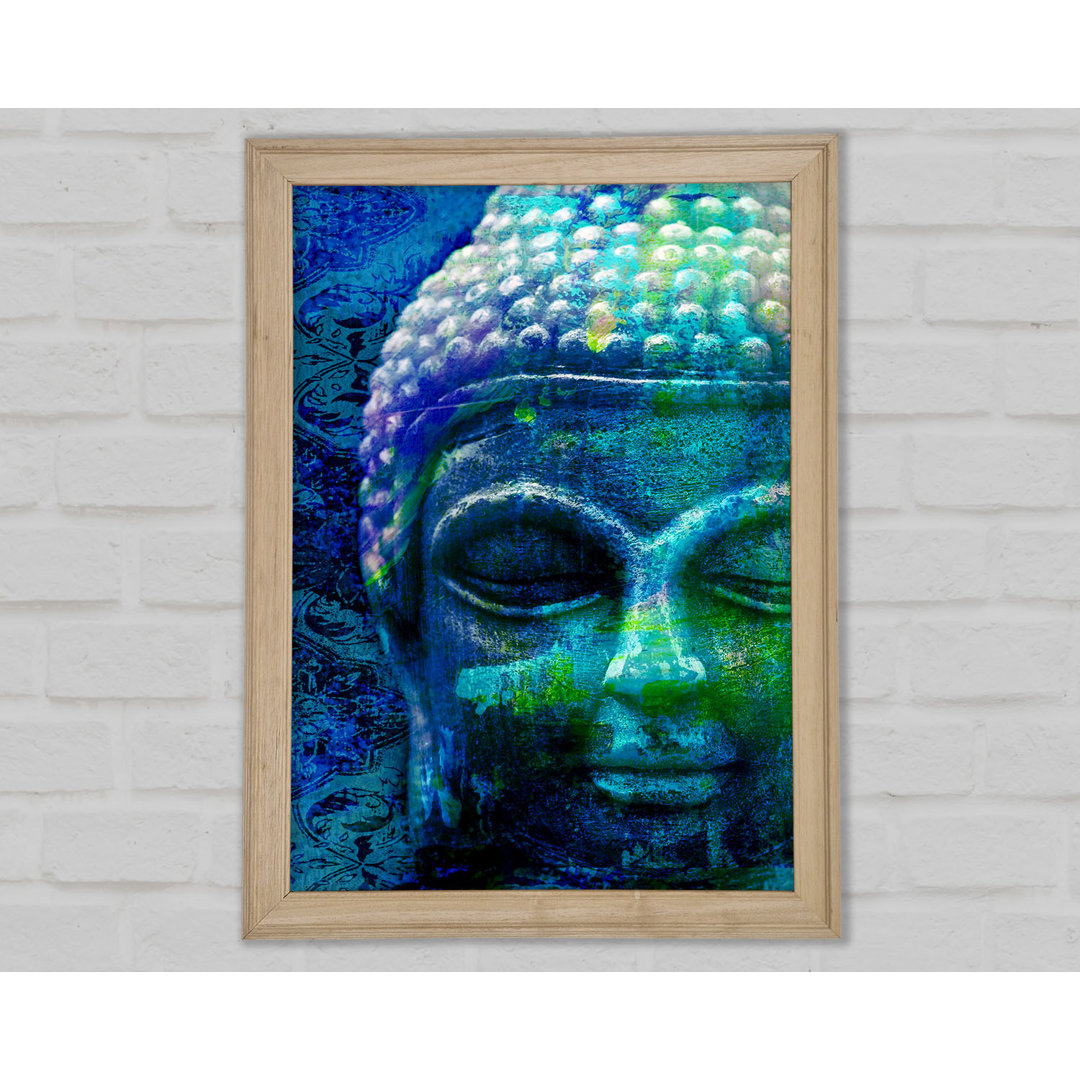 Retro Blau Grün Buddha - Einzelner Bilderrahmen Kunstdrucke