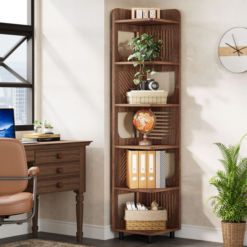 71.9'' H X 15.8'' W 6-Tier Tall Corner Bookshelf Bookcase, Brown