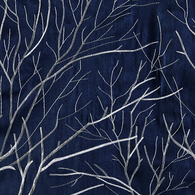 Navy Faux Silk Embroidered Sill Length Window Valance