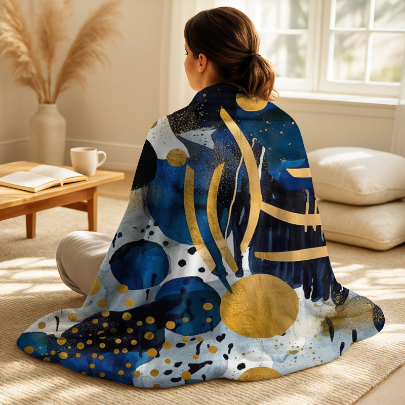 Motif abstrait avec textures bleues et dorées - ensemble de coussins géométriques abstraits et oreillers