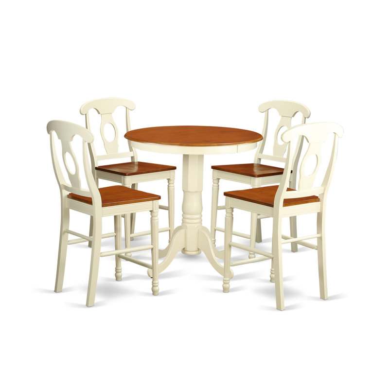 L'ensemble de comptoir de cuisine 5 pièces comprend une table de salle à manger ronde avec piédestal et 4 chaises de salle à manger, babeurre et cerise