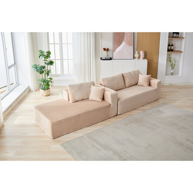 Compression Sectional Couch With Comfy Chaise, Boneless L Shape Sofa With Deep Seat, Minimalist Modular Sleeper For Living Room