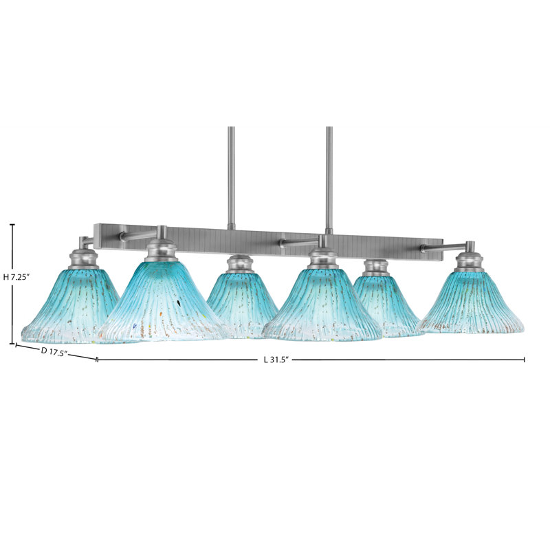 Barre d'éclairage 6 lumières Edge avec verre cristal sarcelle 7 po, Nickel brossé