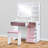 37" Makeup Vanity Set With Stool, Hollywood Lighted Mirror, Wood, Pink Mirrored Drawers, Contemporary, Bedroom Dressing Area