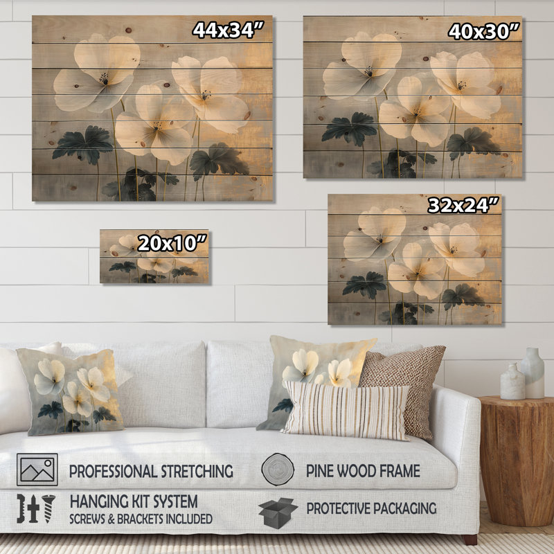 Geraniums forme pure minimalisme III - art mural en bois de géraniums - sur bois de pin naturel, H 24 po x l 32 po
