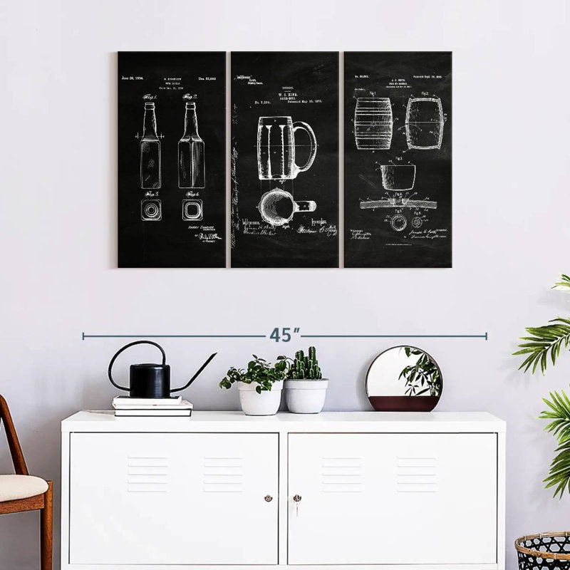 «Beer Compilation BW Brevet», ensemble de 3 toiles tendues, H 24 po x l 38 po x P 1,25 po
