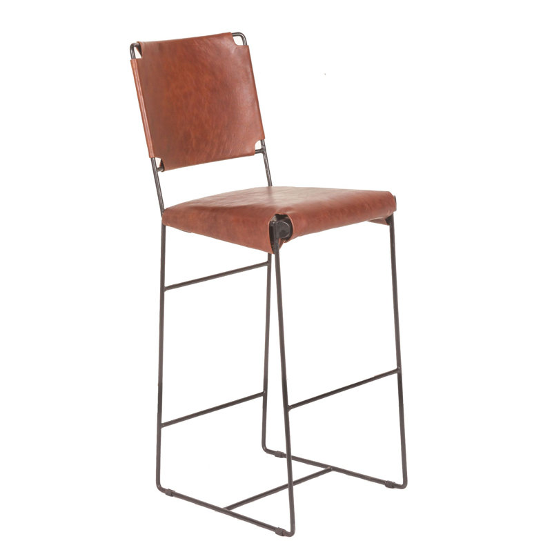 Upholstered Counter Stool with Metal Frame, Bar Stool (30” Seat Height), Brown