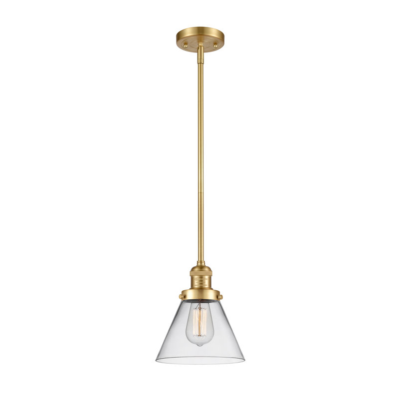 Luminaire suspendu conique à 1 lumière Milardo, H 10 pi x l 8 po x P 8 po, Transparent, Or satiné