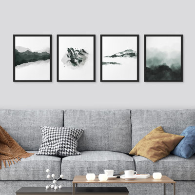 Duotone Misty Mountain Paint Strokes - Ensemble de 4 reproductions de cadres photo simples