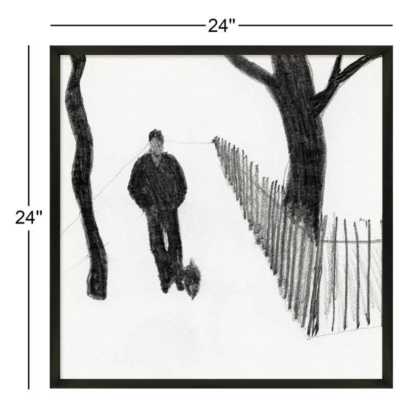 Walking The Dog Print by Simon Schneiderman, Black, 24" H x 24" W x 1.25" D