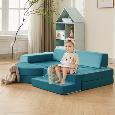 13PCS Modular Kids Play Couch - Foldable Toddler Couch with Washable Covers and Stain-Resistant Convertible Foam Cushion Kids Sofa For Playroom/Learning Zone/Bedroom