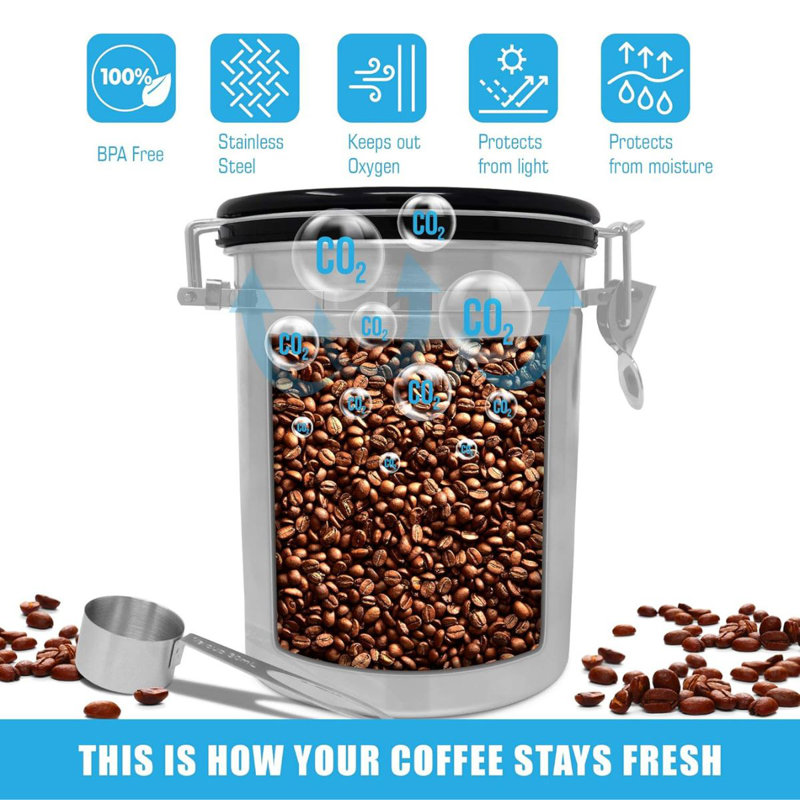 Zulay Kitchen Stainless Steel Coffee Canister with Air Filter and Date Tracking