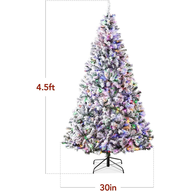 Sapin de Noël artificiel pré-éclairé avec flocons de neige, lumières DEL 2 en 1 blanches et multicolores, aspect neige, 4.5'