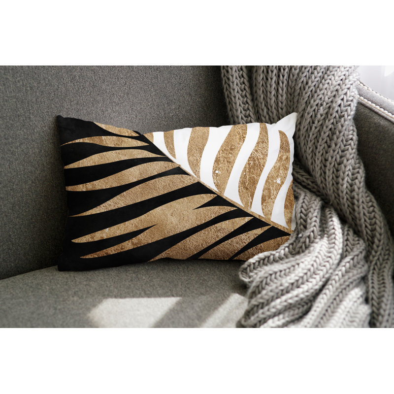 Coussin lombaire intérieur / extérieur Pom Fern, Noir / doré / blanc