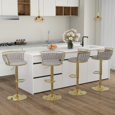 Tabourets de bar réglables modernes Ginko, tabourets de comptoir pivotants avec siège rembourré, dossier, repose-pieds et structure en métal pour le bar de la cuisine et de la maison 
