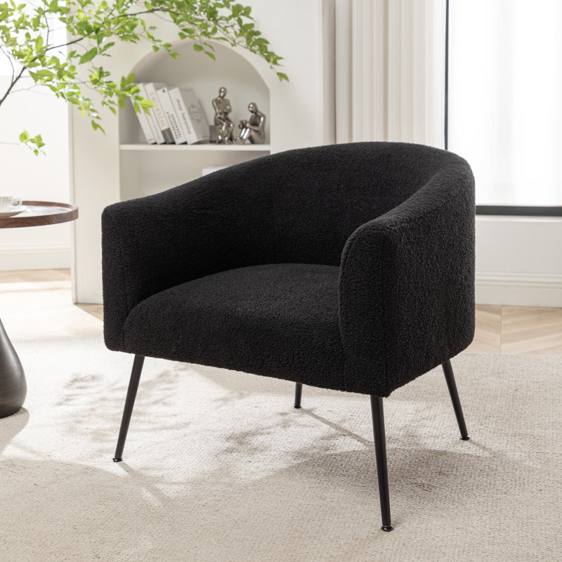 Jameila Upholstered Barrel Chair, Black Faux Fur, 1, Black
