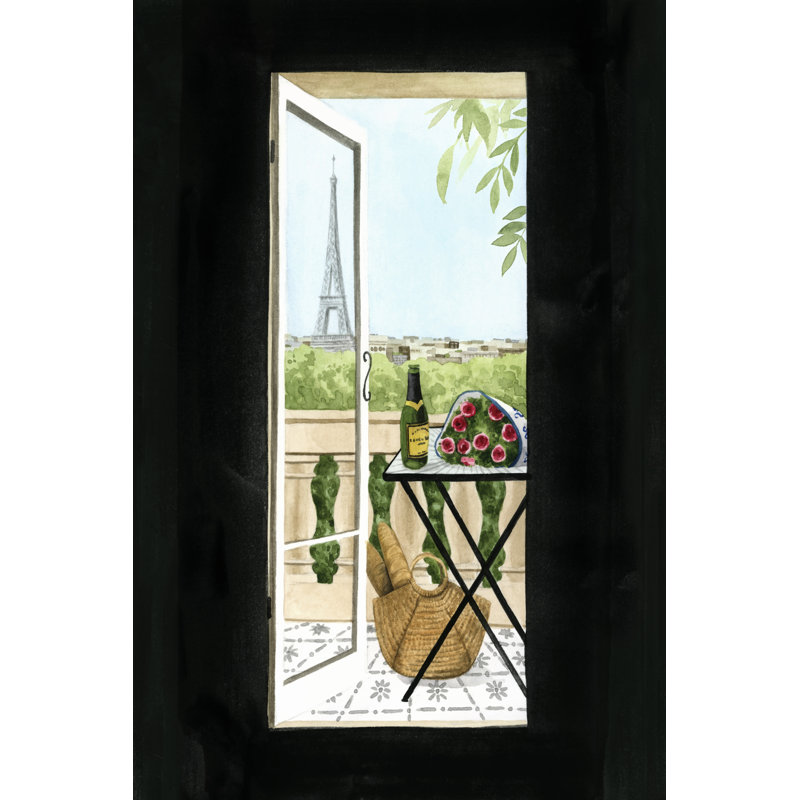 Terrace in Paris I by Grace Popp - Painting, 122cm H x 81cm W, Black Floater Framed