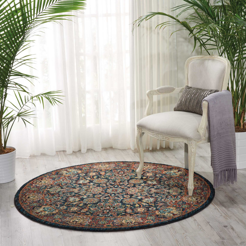 Tapis oriental brun tissé à la machine, Rond 5 pi