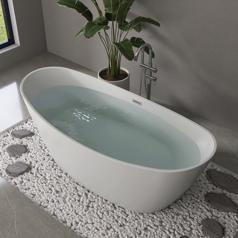 Baignoire autoportante moderne en acrylique Fslefay 71 po avec trop-plein et bonde centrale pour salle de bain