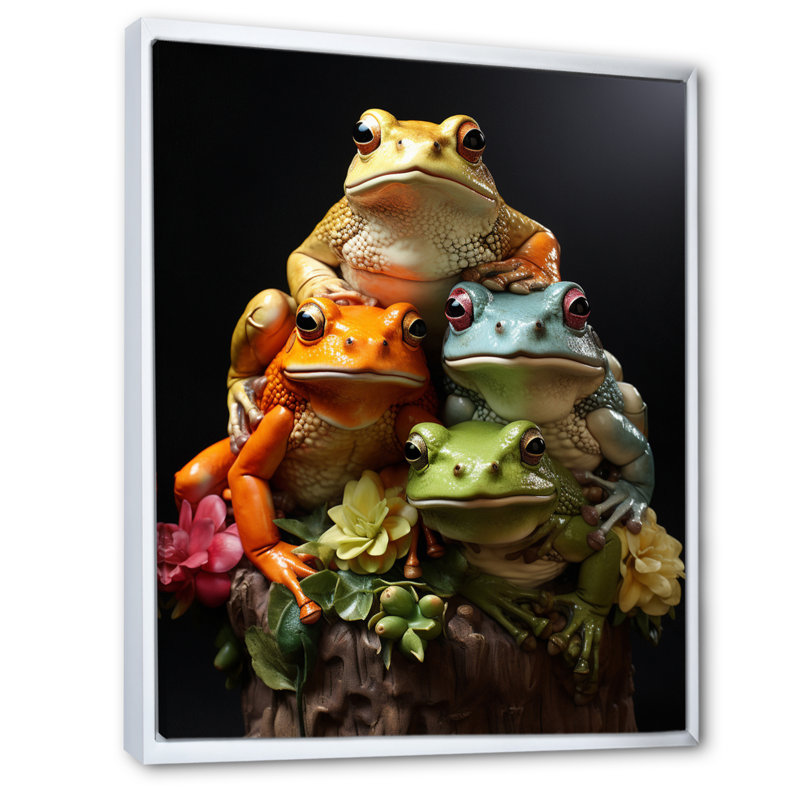 Animal Frog Family I, reproduction d'art sur toile, H 40 po x l 30 po x P 1,5 po, Cadre blanc