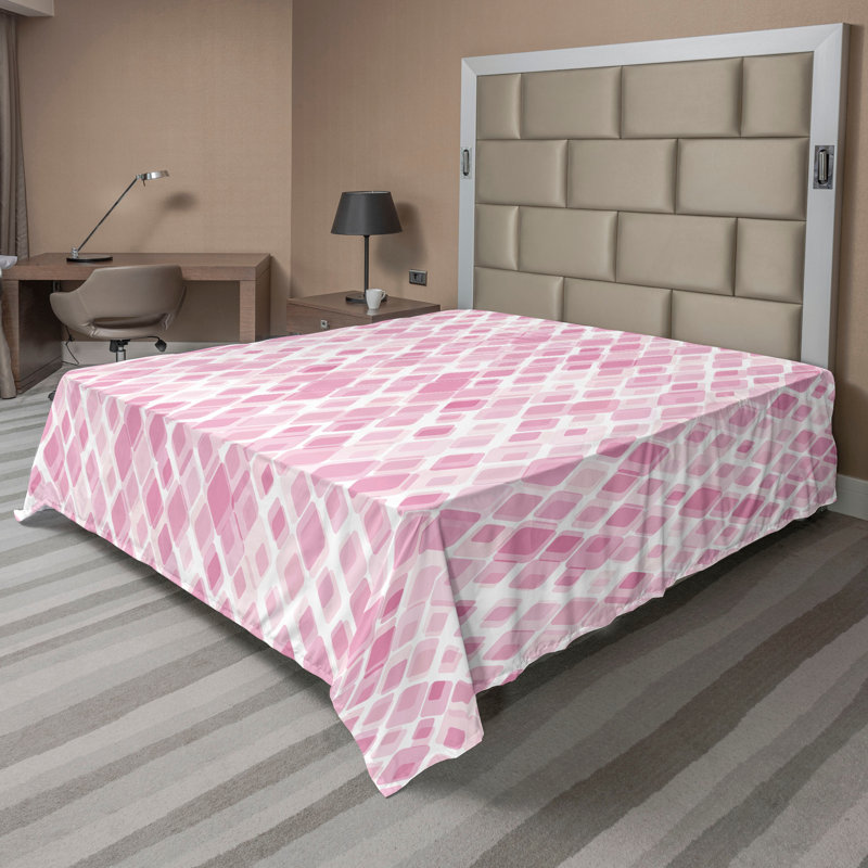 Drap plat moderne de style bohème Ambesonne, Drap plat de taille très grand, Rose doux / motif géométrique blanc rosé