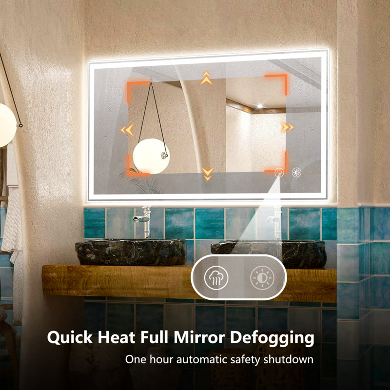 Miroir de salle de bain à DEL à intensité variable - Miroir de salle de bain mural