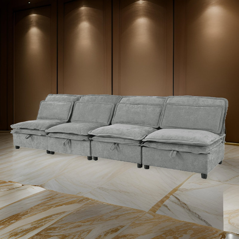 Canapé modulaire 4 places avec coussins, Polyester gris