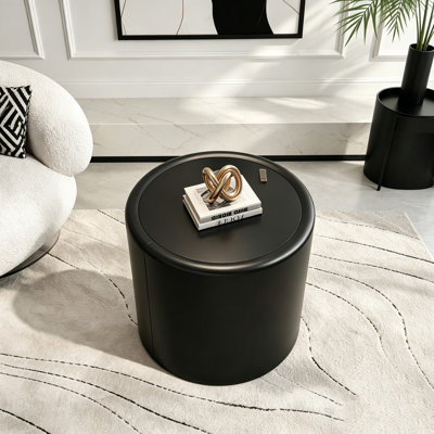 Round Coffee Table with Tempered Glass Top & Hidden Storage