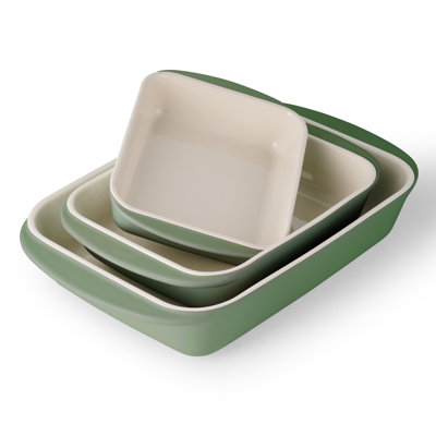 Ensemble de 3 moules en porcelaine en céramique de la collection de pots à vapeur, assiettes à cuisson antiadhésives pour four, plats de cuisson rectangulaires pour Lasagne, gâteaux et miches