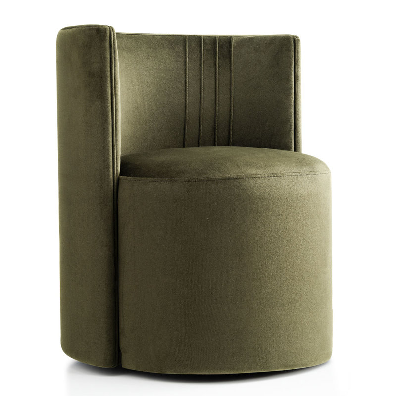 Fauteuil d'appoint demi-tonneau en velours avec roulettes, Vert