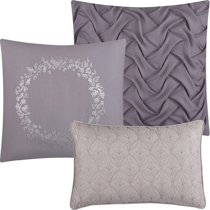 Ensemble d'édredon en microfibre 7 pièces Piercen, Mauve, Édredon de très grande taille et 6 pièces suppl