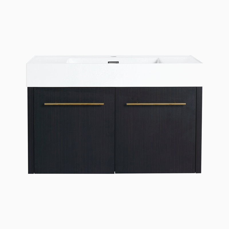 Meuble-lavabo mural 36 po avec lavabo, lavabo en résine à rebords épais, ensemble KD