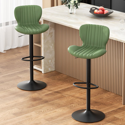 Adjustable Bar Stool With Footrest, 360° Swivel Metal Counter Stool,Set Of 2