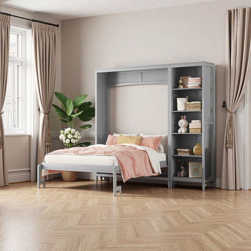 Lit escamotable double avec tablettes SpaceSaver - Blanc, Gris
