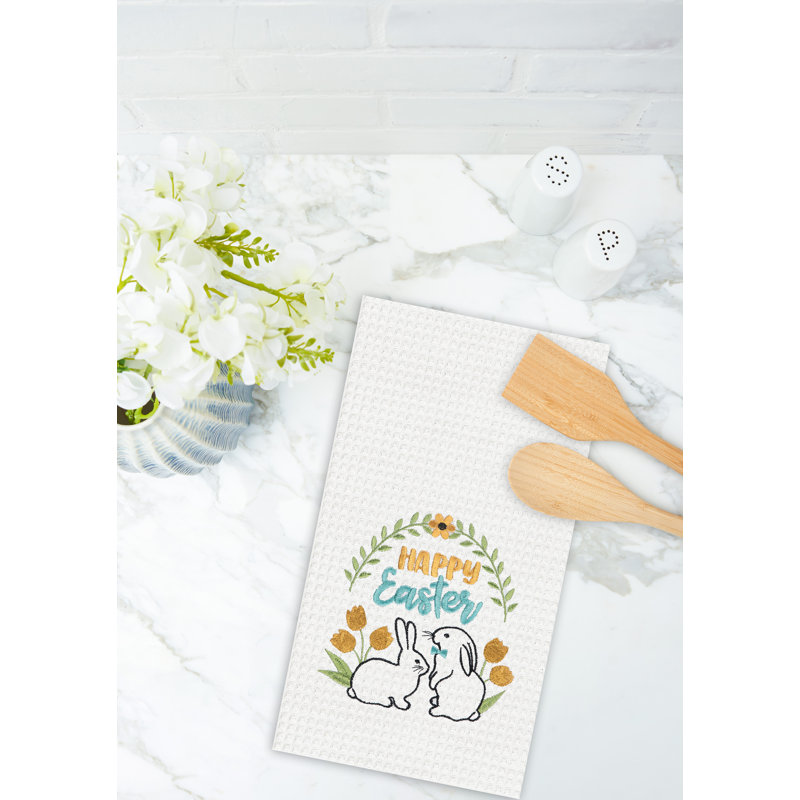 Happy Easter Bunnies Towel, Yellow/White/Green Happy Easter Bunnies