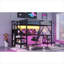 Lit mezzanine double tout-en-un pleine grandeur, fabrication en métal avec rangement, noir élégant avec bureau intégré et garde-robe