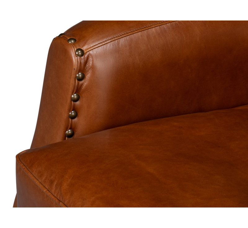 The Taft Leather Swivel Club Chair, Brown Genuine Leather