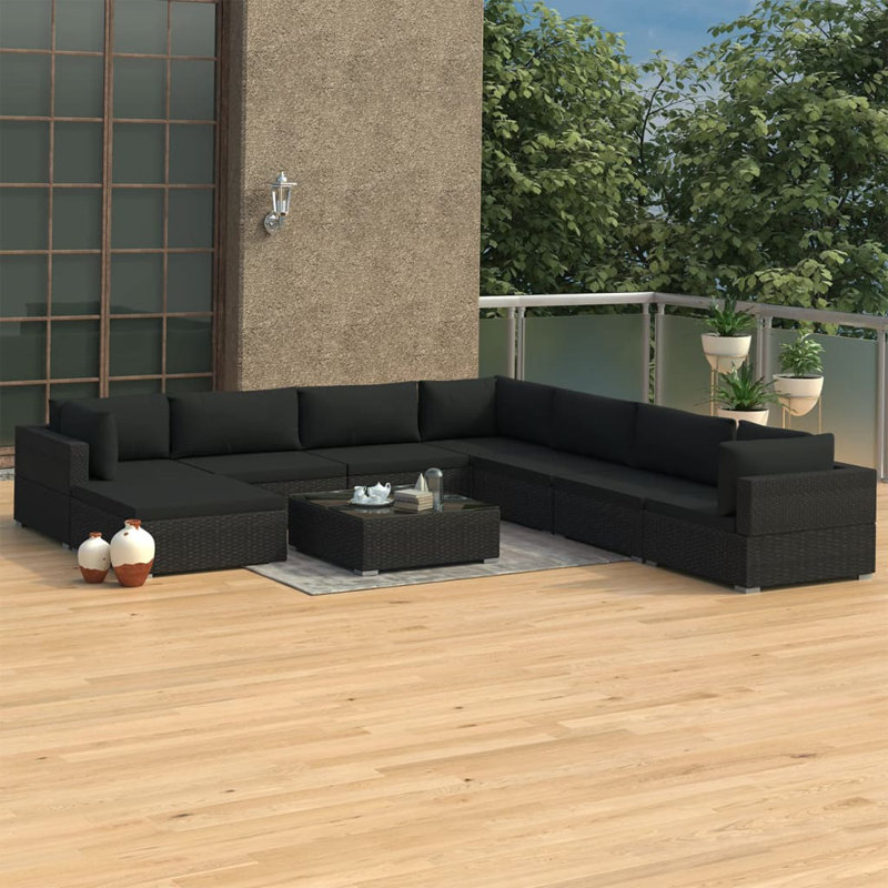 Canapé modulaire 9 pièces avec coussins Pittsburgh, Structure noire / coussin noir