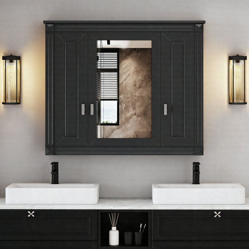 Armoire de salle de bain murale avec miroir, armoire à pharmacie murale 34,4 po avec 4 tablettes réglables, rangement au-dessus de la toilette