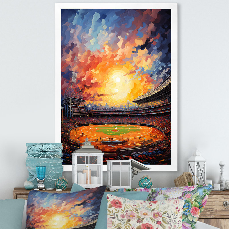 Reproduction d'art sur toile, "Sport Stadium In Spotlight IX - Cityscapes", H 32 po x l 16 po x P 1 po, Cadre photo blanc