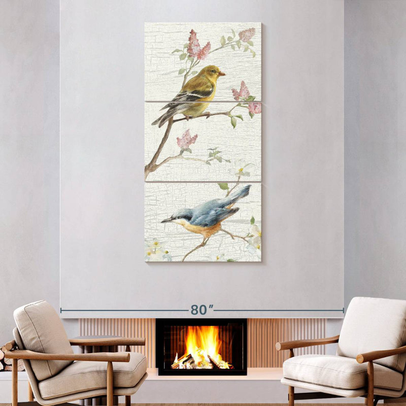 Panneau d'oiseaux rétro I, H 75 po x l 36 po