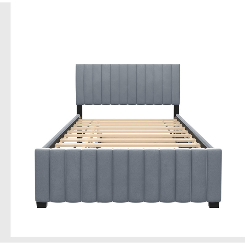 Lit plateforme double en velours avec lit gigogne, Gris