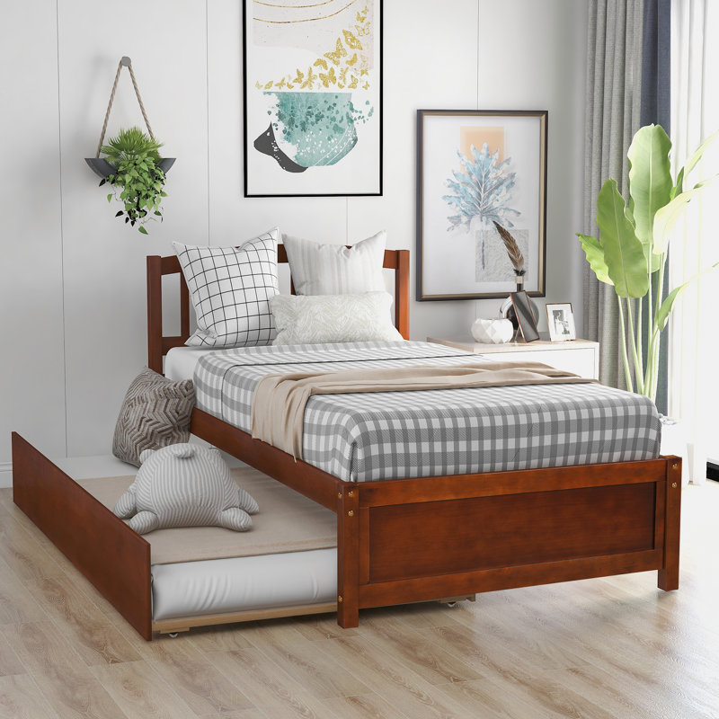 Base de lit simple avec lit gigogne en bois, Noyer