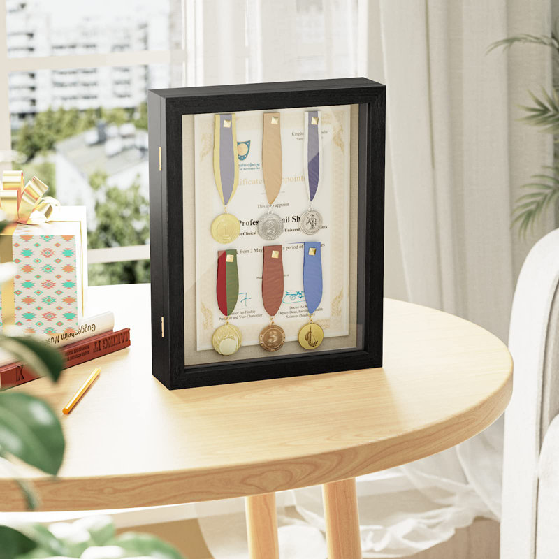 11X14 Shadow Box Frame Memory Box Flower Shadow Box Display Case With Linen Back Glass Magnetic Door For Memorabilia Awards Medals Photos Rustic Black Wall And Tabletop