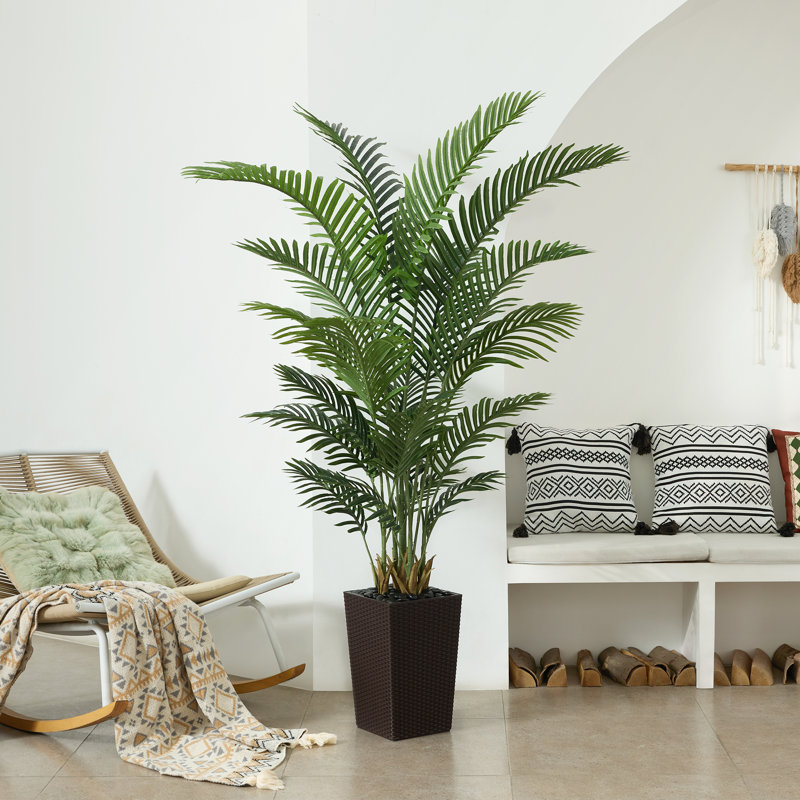 Adcock UV Resistant Artificial Palm Tree, Faux Palm Tree with Decorative Base for Indoor Outdoor, 72" H x 24" W x 24" D