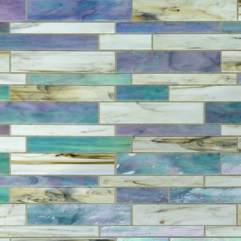 Matchstix Glass Linear Tile 12" x 12", Blue/Pink