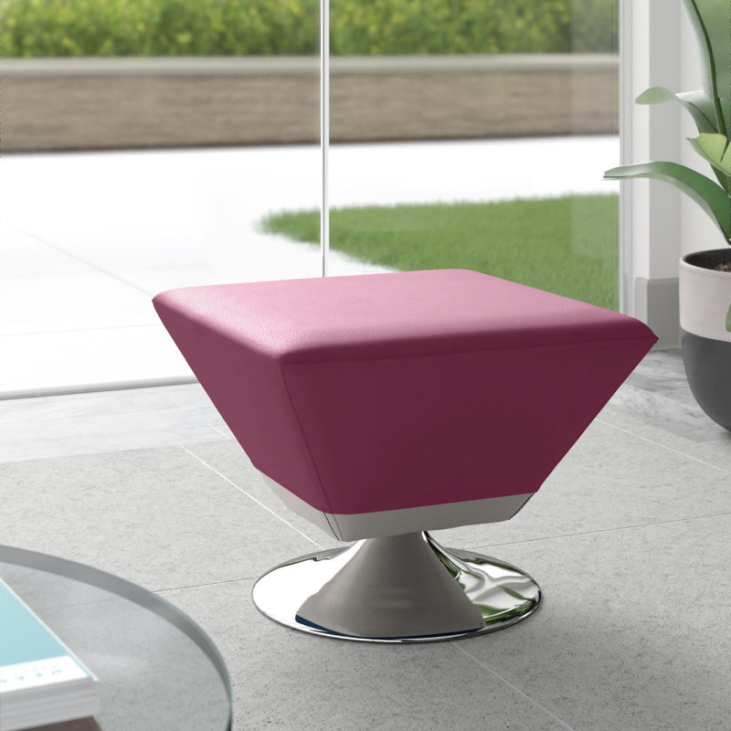 Diamond 20" Modern Vegan Leather Upholstered Metal Swivel Ottoman in Purple, Purple/Polished Chrome Faux Leather