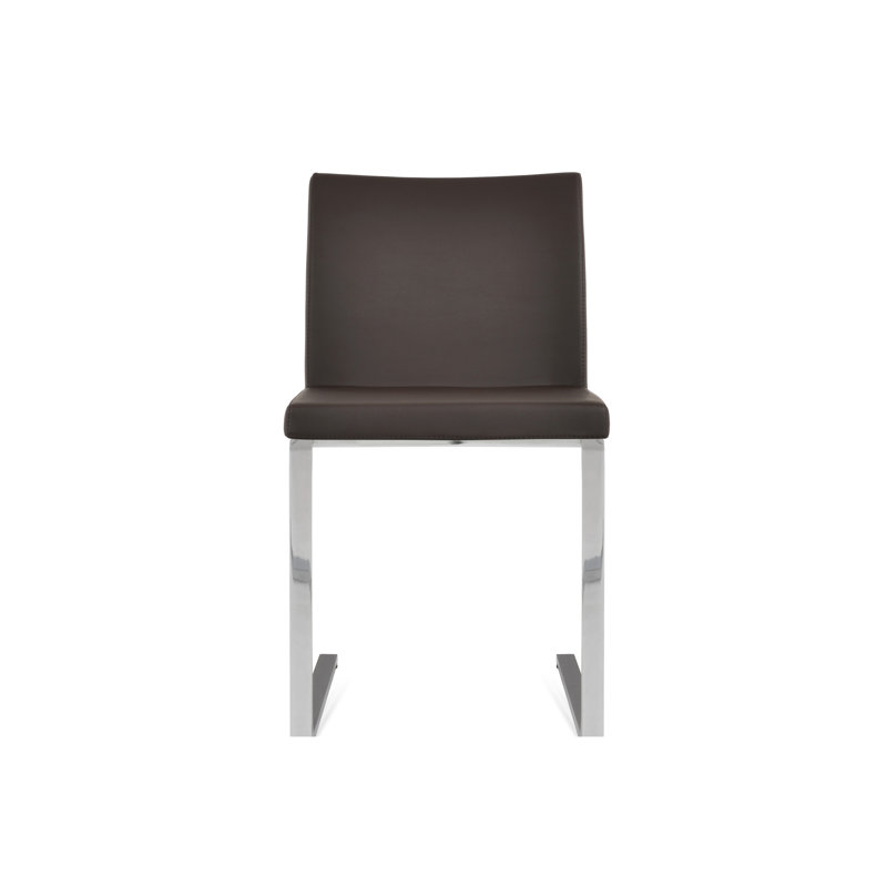 Aria Flat Side Chair, Brown Faux Leather